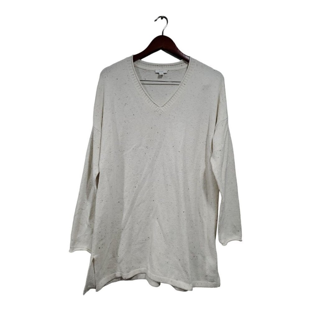 PureJill J Jill Womens Sweater Tunic Medium White Speckled Cotton Blend Classic